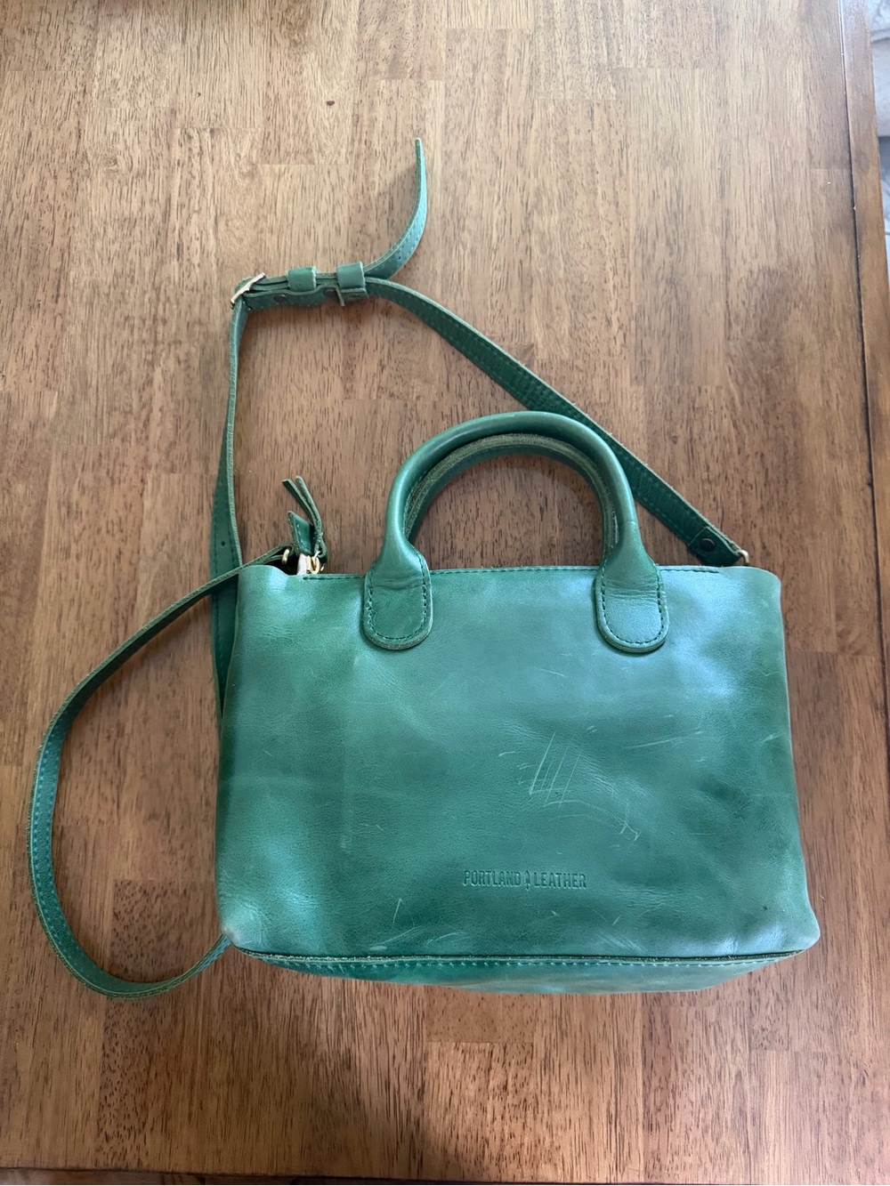 Portland Leather Goods Large Raindrop Green Leather Crossbody Satchel